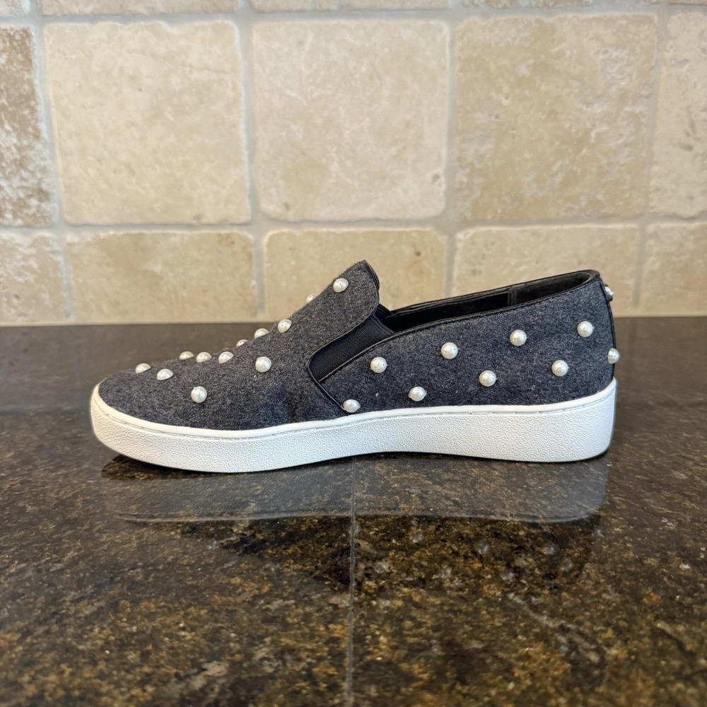Michael Kors Grey Wool Pearl-Embellished Slip-On Sneakers - Picture 5 of 13